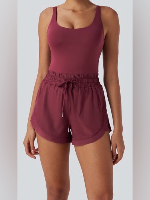 Halara Backless Shirred Drawstring 2-In-1 Running Romper With Side Pockets